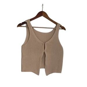 Tan‎ Knit Button Front Sleeveless Crop Vest Top